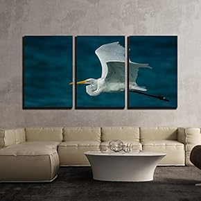 3 Piece Canvas Wall Art - Flying Bird Over The Lake - Modern Home Art Stretched and Framed Ready to Hang - 16"x24"x3 Panels