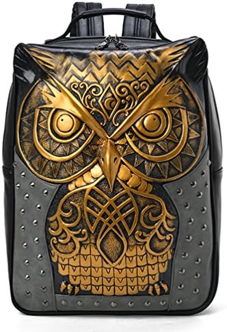 DELISI Personalized 3D Graphic PU Leather laptop School Backpack (Owl Gold)