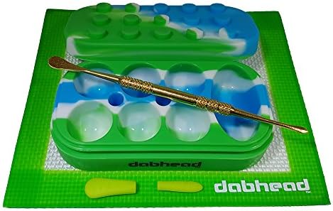 Silicone Blue/White/Green Multi Chamber Container Jar - Non Stick Green Mat - Gold Tool With Silicone Tips