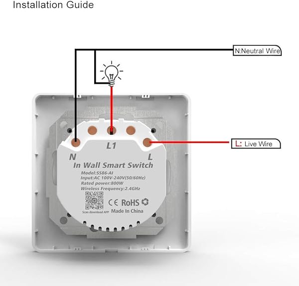 Monland WiFi Smart Light Switch Push Button Smart LifeTuya APP el Control Remoto Funciona con Alexa Home para Control de Voz 1 GangEU Plug
