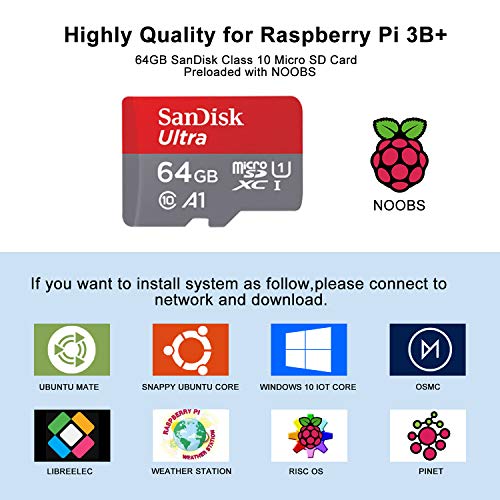 Raspberry Pi 3 B+, Complete Starter Kit with Motherboard, 64 GB Micro SD Card with NOOBS pre-loaded, 5V 3A Power Adapter, HDMI Cable, Micro SD Card Reader, and Big Transparent Box - Thumbnail 4