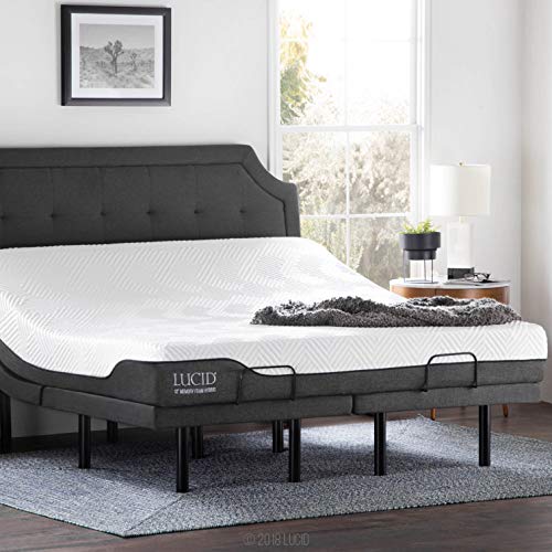 LUCID L300 Adjustable Bed Base With LUCID 12 Inch Memory Foam Hybrid Mattress King