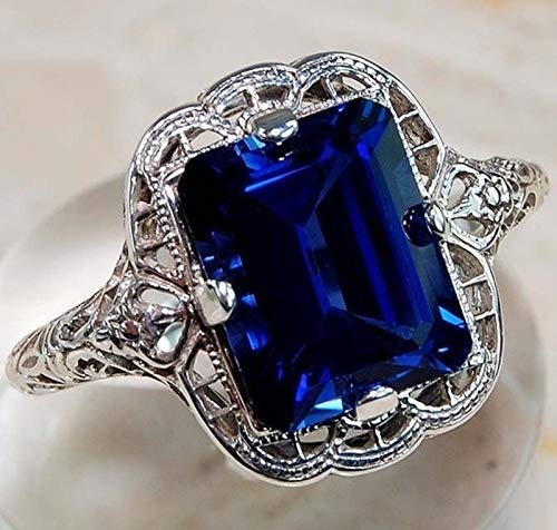 Huge Natural 3.5Ct Tanzanite 925 Silver Ring Women Wedding Engagement (mazarine #10) - Thumbnail 2
