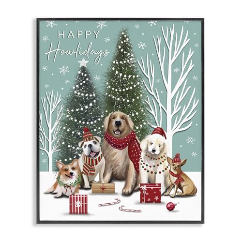 Stupell Industries Festive Winter Dogs Scene Black Framed Giclee Art, design by…