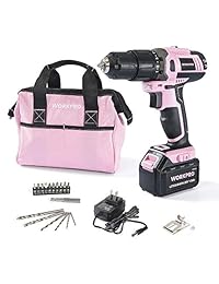 WORKPRO - Juego de destornilladores de iones de litio (1,5 Ah), 1 batería, cargador y bolsa de almacenamiento incluida, color rosa