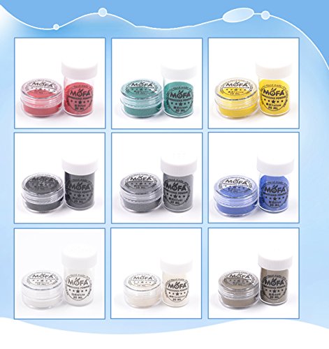 mofa Embossing Powder 9 Piece of Setï¼Œ9 Tin Colorful Super Fine Embossing Powderï¼ŒIncluding Black,Yellow,Green,White,Blue,Red,Silver,Gold and Transparent (Large)
