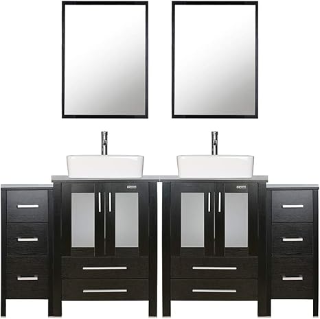 Amazon Com Eclife 72 Bathroom Vanity Sink Combo Black W Side Cabinet Vanity White Ceramic Vessel Sink And Chrome Bathroom Solid Brass Faucet And Pop Up Drain W Mirror 2t03 2b11 Kitchen Dining