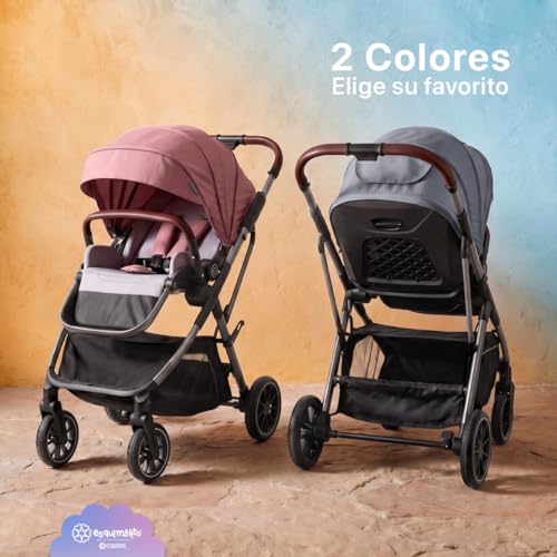 ESQUIMAL Carriola para Bebé Easy Prime Asiento Reversible Bidireccional, Plegado Semiautomático una mano, Compacta, Ligera, Reclinable 3 posiciones, Ruedas con Suspensión, 0 a 36 meses (Rosa)
