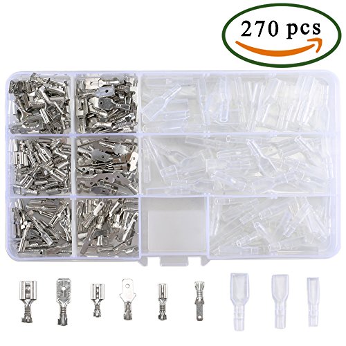 Male Female Spade Connectors MANYEE 2.8/4.8/6.3mm Spade Wire Crimp Terminal Connector Quick Splice Crimp Terminals with Insulating Sleeve Kit AWG 22-14 for Electrical Wiring Car Audio Speaker 270pcs - Thumbnail 7