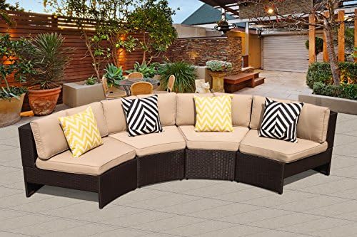 PATIOROMA Outdoor Furniture Set All-Weather Brown Wicker 6 Piece Sectional Sofa Set with Beige Seat Cushions | Patio, Backyard, Pool|Aluminum Frame