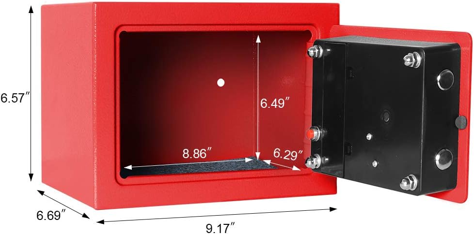 Lovndi Electronic Security Safe Box, 0.17 Cubic Feet Digital Deposit Box for Home Office Hotel Business, Lock Box for Cash Jewelry Storage, Red : Office Products