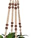 Mkono Macrame Plant Hanger Indoor Outdoor Long Hanging Planter Basket Jute Rope with Beads 4 Legs 48 Inch