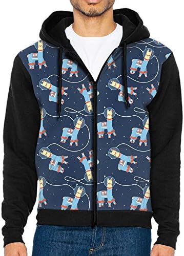 Space Llama Pattern Leisure Wen's Leisure Zipper Hoodie Sweatshirt Big Kangaroo Pocket Loose Zipper Jacket .