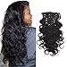 OrderWigsOnline Clip In Human Hair Extensions Double Weft Virgin Remy Human Hair 7 pieces 100gram/3.6oz Grade 8A for Thin Hair Natural Black 14inch Body Wave