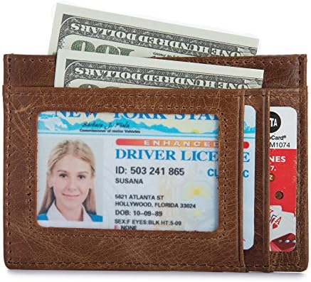 Mens Genuine Cow Leather Slim RFID Blocking Front Pocket Card Holder Wallet (yellow-brown)