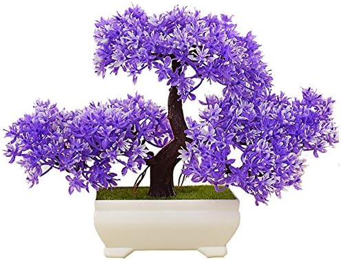 5 Color Mini Artificial Bonsai Tree 20cm Plant Pine Trees Flower Potted Vase Wedding Not Faded No Watering Artificial Plant Home Decoration , purple