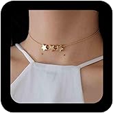 Erimberate Bohemian Star Pendant Necklace Choker Triple Star Choker Necklace Gold Lucky Stars Collar Necklace Chain Minimalist Stars Necklace Chain Jewelry for Women Gifts