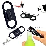 AmaziPro8 iPhone Charge Sync Cable + Bottle Opener + Key Chain + Mini Stylus Pen + Dust Plug, Best lightning key ring, keychain charger great gifts for iphone users, bottle opener keychain (Black)