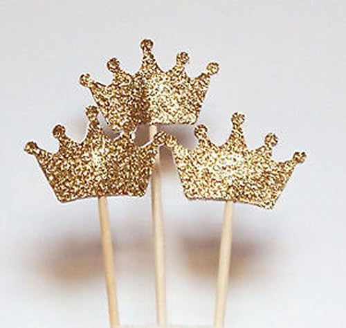 Jiabetterniu 24 Pcs Glitter Gold Crown Cupcake Toppers Cake Topper Wrappers Large Cake Decorations Picks Food Picks for Weddings,Birthday Party Favors,Baby Shower Decor by