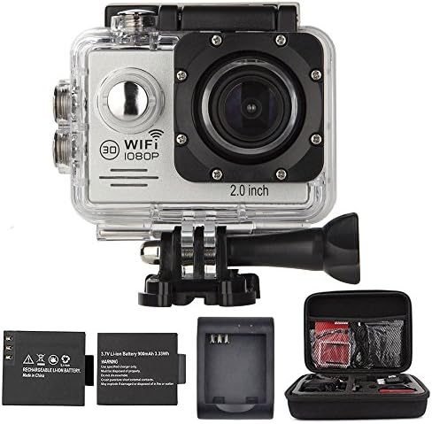 Sports Camera, FHD 1080P 14MP 2 Inch LTPS Screen WIFI Action Camera, 170 degree Lens & 2 batteries & Camera Bag(Silver)