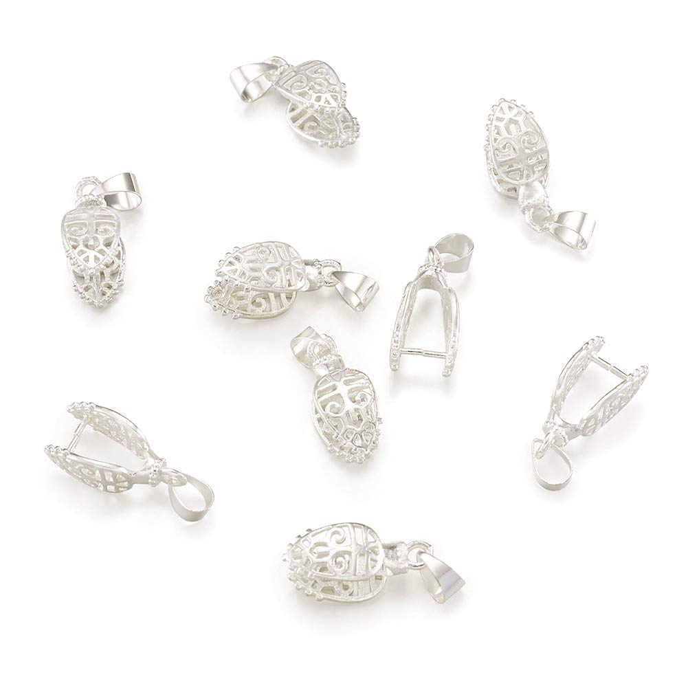 Craftdady 50pcs Filigree Leaf Shape Pinch Bail Pendant Findings Clasp Pinch Bail Connectors for Jewellery Making