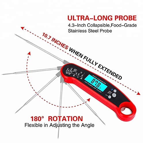 Nescope Digital Meat Thermometer Instant Read Waterproof Food Thermometer BBQ thermometer with Backlight Magnet Calibration Thermometer for Kitchen Outdoor Cooking BBQ Grill Candy