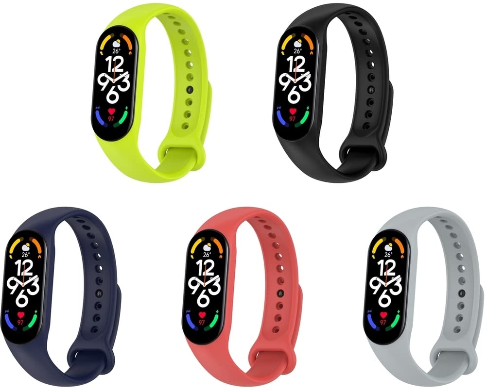 Gransho compatible with Xiaomi Mi Band 7 / Mi Band 7 NFC Watch Strap, Soft Silicone Waterproof Replacement Strap (Pack of 5)