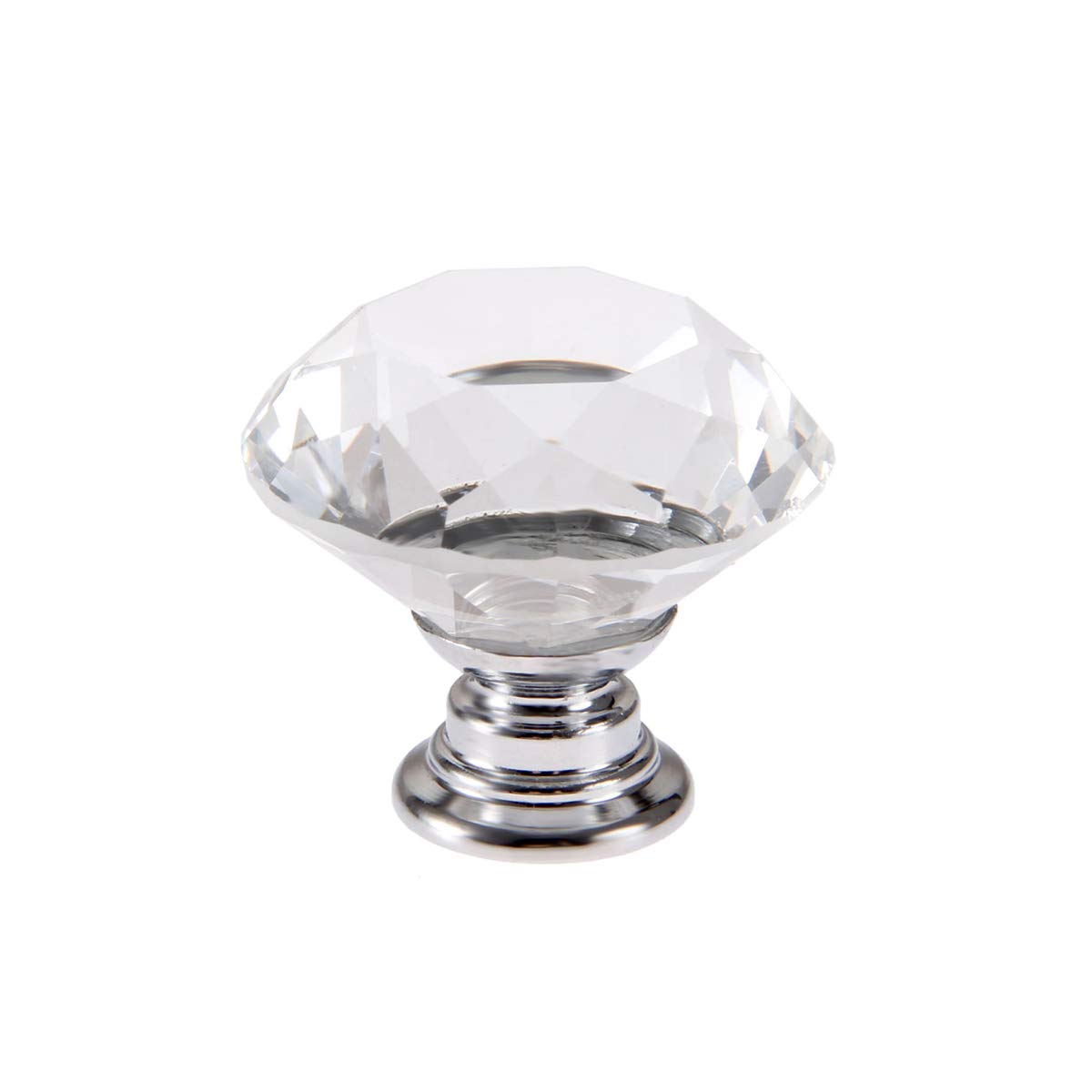 30mm Crystal Glass Door Knobs Diamond Cut Drawer Pull Handles with M4*22mm Screws for Cupboard Cabinet Wardrobe Home Decorating Silver Base Transparent