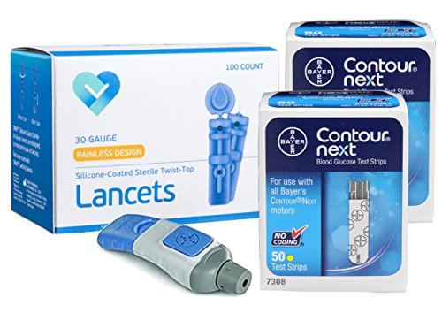Bayer Contour NEXT Test strips, 100 Count + Bayer Lancing Device + 100 O'well Lancets…