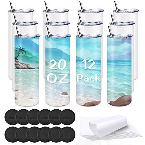 Amgkonp 20oz Sublimation Straight Skinny Tumblers Bulk,12PACK Stainless