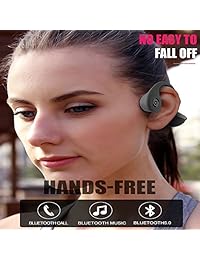 Trcode Bone Conduction   Auriculares inalámbricos con micrófono para escuchar música y correr (color negro y gris)