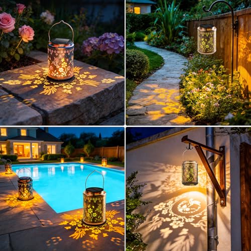 SOLARBABY Solar Lantern for Outdoor, 2 Pieces Hummingbird Solar Lamps for Garden, Metal, Waterproof Garden Lights for Outdoors Patio Garden Terrace Balcony, Warm White