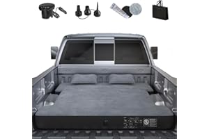 Uncle elk Truck Bed Air Mattress, Full Size Truck Beds, Inflatable Air Mattress Bed with Air Pump 2 Pillows, Carry Bag, Pickup Bed Air Mattress for Chevrolet Silverado, Dodge Ram, Ford, Light Grey