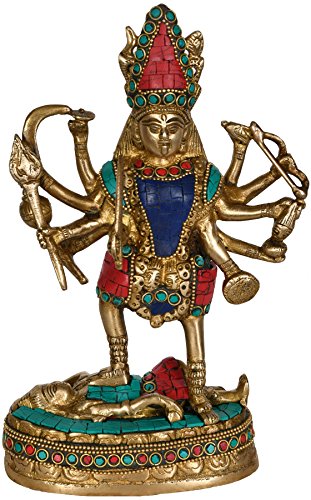 Aone India Large Maa Kali Brass Statue Hindu Religious Goddess Devi Idol-Indian deity handmade sculptures + Cash Envelope (Pack Of 10)