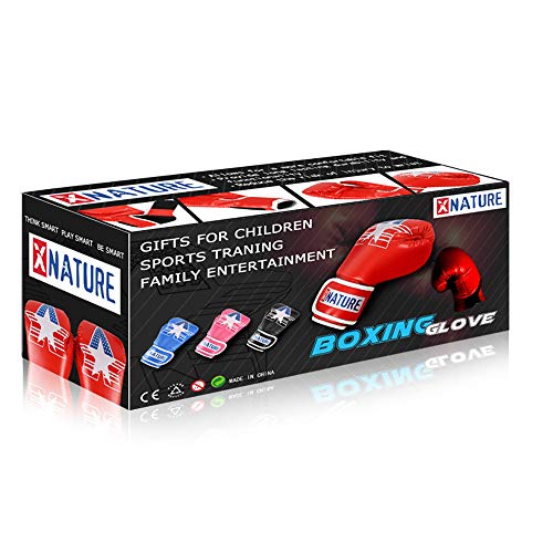 Xnature 4oz 6oz 8oz PU Kids Boxing Gloves w/Gift Box Children Cartoon MMA Kickboxing Sparring Youth Boxing Gloves Training Gloves Age 5-12 Years Blue