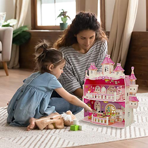 Puppenhaus, Groß 2 Spielebenen Puppen Häuser mit Möbel und Zubehör für Mädchen, Kinder Spielzeug Dollhouse mit LED licht… – Bild 7