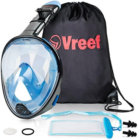 Full Face Snorkel Mask 2017 New Model with 180° Panoramic Viewing, Non-Toxic Silicone Materials, Easy-breath Longer Tube, Improved Anti -Fog &amp; Anti-Leak Technology + FREE BONUSES. By Vreef
