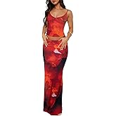 Lybiogs Two Piece Skirt Set for Women - Sexy Sleeveless Spaghetti Strap Pleated Tank Top Maxi Long Skirts Sets