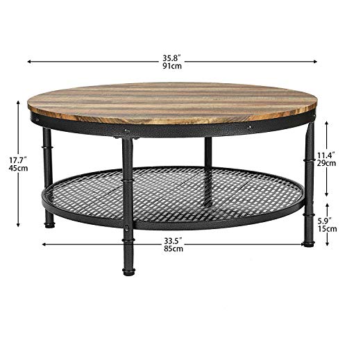 IRONCK Industrial Round Coffee Table for Living Room, Round Cocktail