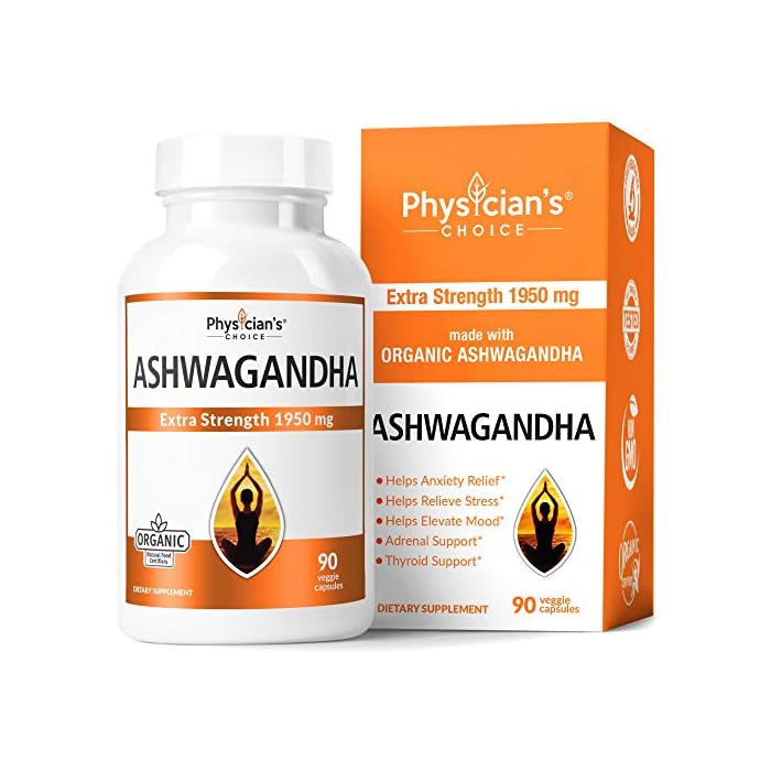Physician's CHOICE Organic Ashwagandha 1950mg w/Black Pepper Extract for Enhanced Absorption - Stress Support - Mood…