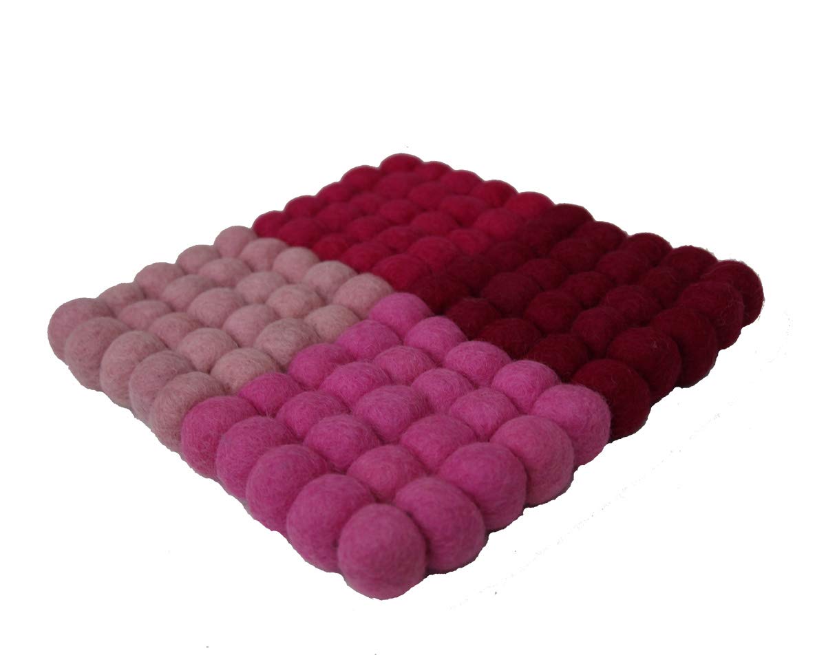 Maharanis Fairtrade Felt Coaster Pot Coaster 4 Shades of Pink Square 22 x 22 cm Handmade Pure Wool
