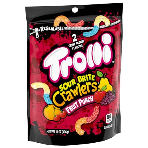 TROLLI SOUR BRITE CRAWLERS CANDY, FRUIT PUNCH FLAVORED SOUR GUMMY WORMS, 14 OUNCE
