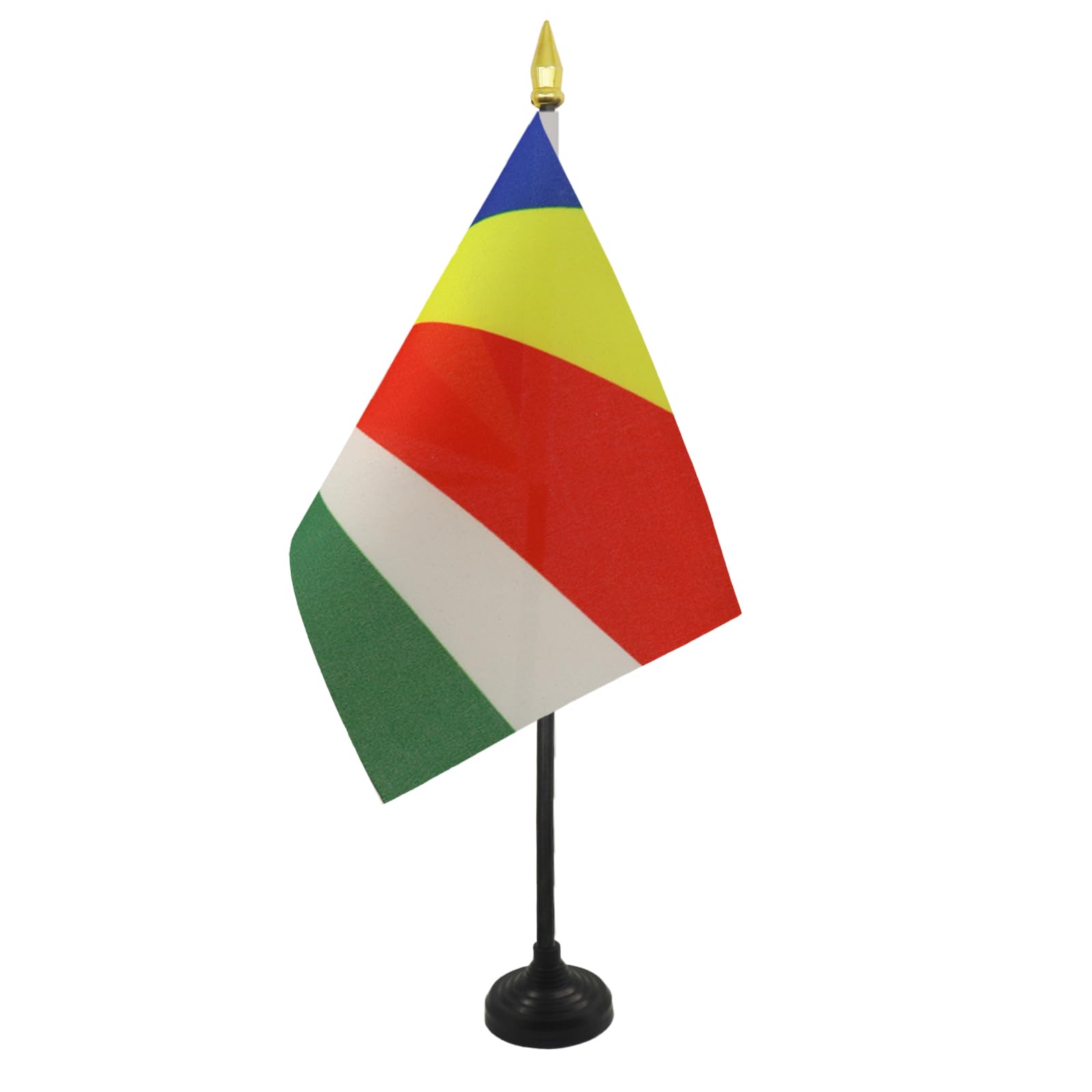 AZ FLAG - Seychelles Table Flag 4'' x 6'' - Seychellois Mini Desk Flag 100% Polyester 15 x 10 cm - Office Mini Banner with 10'' Pole - Golden Spear