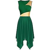 yrsZX Women's Praise Dance Overlays Dress Tunic Metallic Color Block Sleeveless Irregular Hem Worship Lyrical Dance Dress