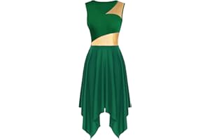 yrsZX Women's Praise Dance Overlays Dress Tunic Metallic Color Block Sleeveless Irregular Hem Worship Lyrical Dance Dress