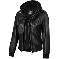 Decrum Men's Leather Jacket With Removable Hood Black - Hooded