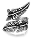 LEEYA NL25 Stainless Steel Rings for Men Women Biker Ring Vintage Feather, Size 7-12 (8, Silver)