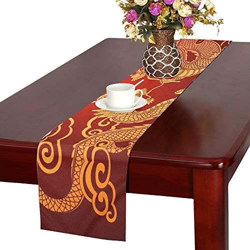 WHIOFE Traditional Chinese Dragon Table Runner, Kitchen Dining Table Runner 16 X 72 Inch for Dinner Parties, Events, Decor