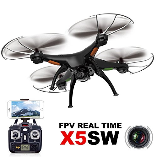 SYMA X5SW WIFI RC Drone Quadricopter 2.4G 50M with 2.0MP HD Camera and Electronic Compass 4 Axes Real-time RC Helicopter Black UAV for Android Phone and Apple IOS System(Black)