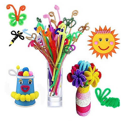 Pipe Cleaners Craft Set Meiso 500 Pcs Craft Supplies Including 100 Pcs Chenille Stems with 250 Pcs Pom Poms Craft and 150 Pcs Wiggle Googly Eyes Self Adhesive Assorted Colors Sizes for DIY Art Craft